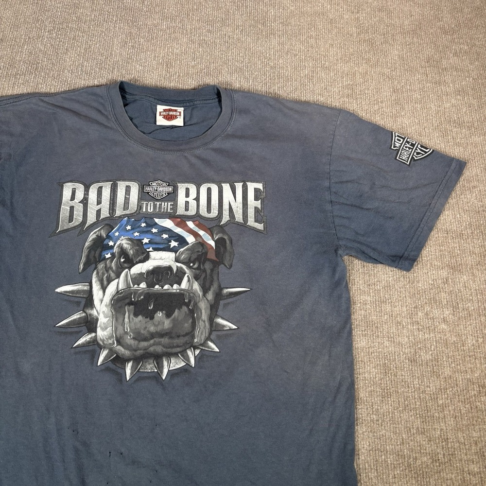 Vintage Harley Davidson T Shirt Men M Short Sleeve Gray Bulldog Graphic Illinois